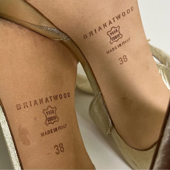 Brian Atwood Crystal Embellished High Heels Metallic Gold Ankle Strap Italy 38 8 - Picture 10 of 12